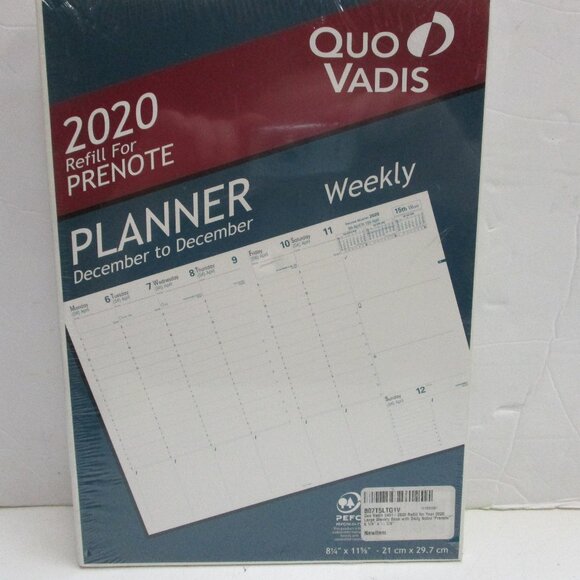 Quo Vadis 2020 Refill for Prenote Planner Measures 8 1/4" x 11 5/8" - Picture 1 of 2